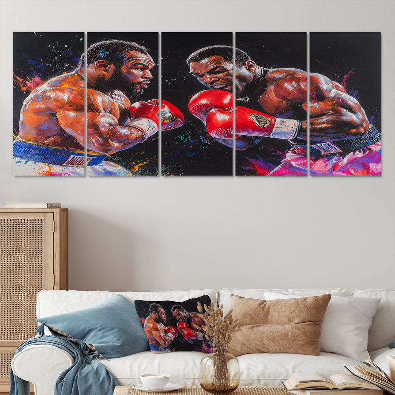 Championnats de boxe rouges et noirs III - ensemble d'art mural de boxe sportive, H 32 po x l 80 po