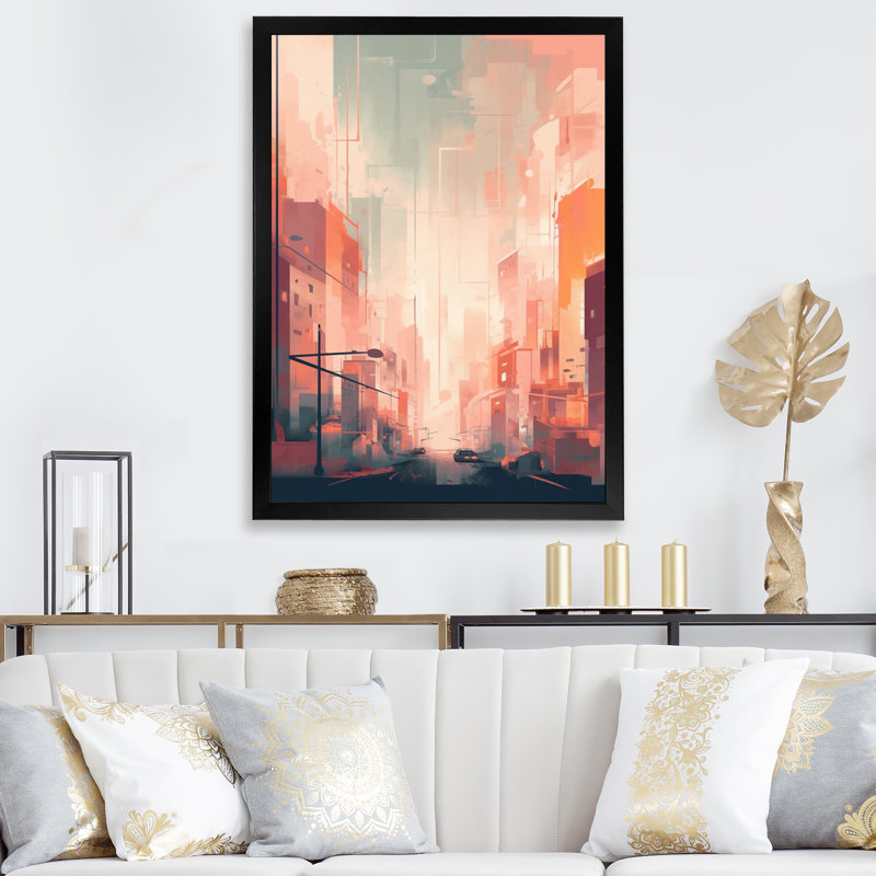 Modern Cubism Cityscape II - City, reproduction d'art sur toile, H 40 po x l 30 po x P 1,5 po, Cadre photo noir