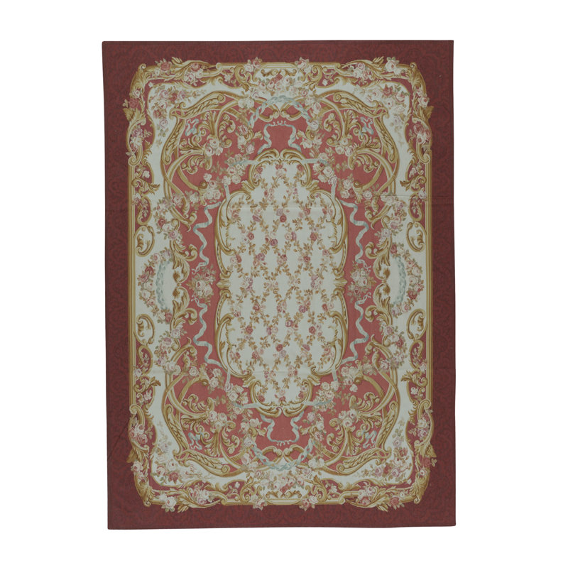 Tapis ivoire et rouge noué à la main de haute qualité