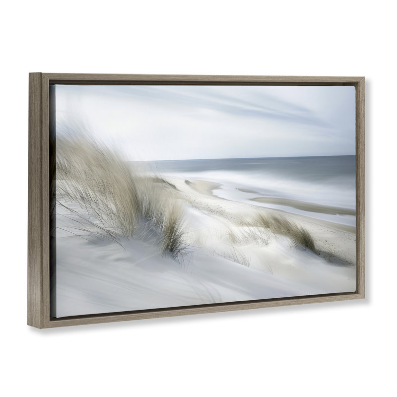 "Beach View", fluide par Abstraction encadrée, art mural par Lazar Studio, Cadre flottant orme Montalcino, H 17 po x l 25 po