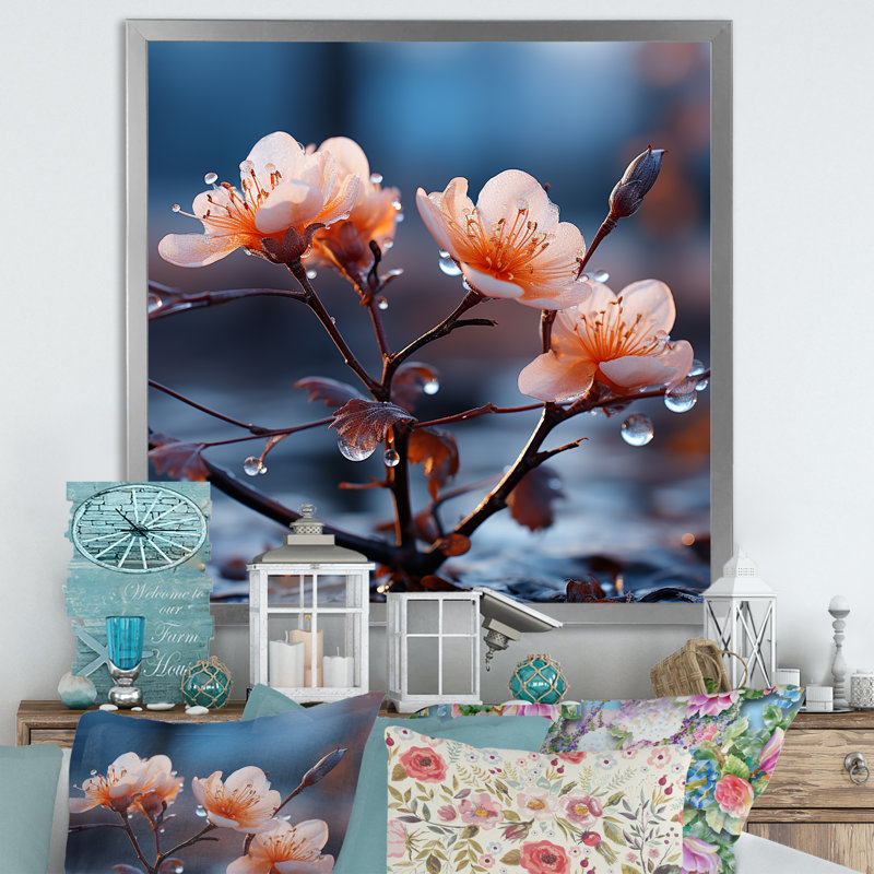 Hiver, fleurs de cerisier Blossoum III - plantes et fleurs, art mural, Cadre simple argenté, H 30 po x l 30 po x P 1,5 po