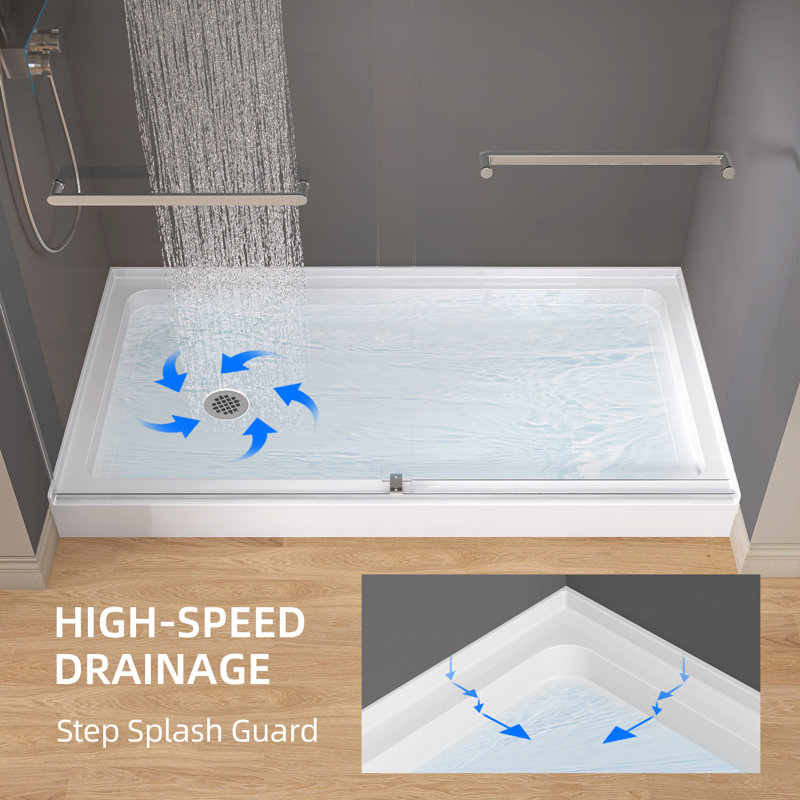 60" W x 32" D Shower Base Single Threshold 3-Wall Alcove Left Drain Acrylic with Fiberglass Reinforcement
