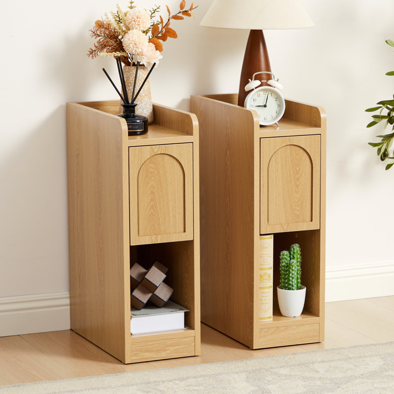 Table de bout étroite avec rangement, Naturel