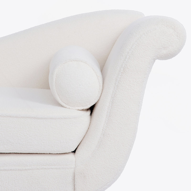 Chaise longue avec accoudoirs à volutes, Naturel, Blanc