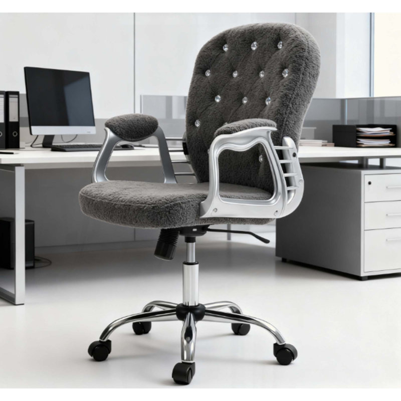 Chaise de bureau réglable avec accoudoirs, confort moelleux et style glamour pour le bureau à domicile, Dark Grey