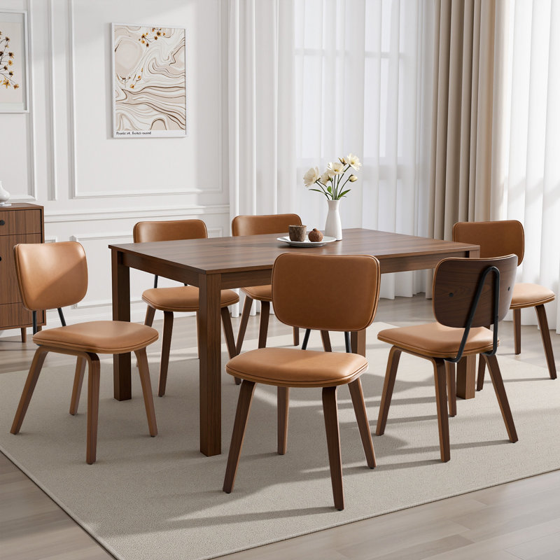 18.9" H Mid-Century Modern Dining Chair, Set of 6, Upholstered Side Chair with Padded Seat Cushion & Curved Backrest, 6