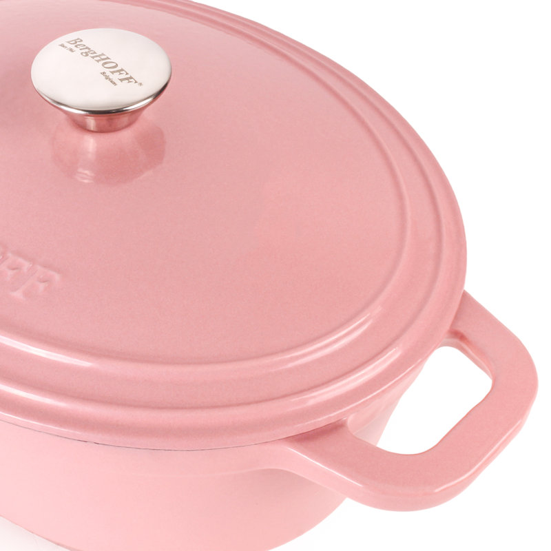 BergHOFF Neo 5Pc Cast Iron Cookware Set with 3Qt., 5Qt. Covered Dutch Ovens, and Fry Pan, Pink
