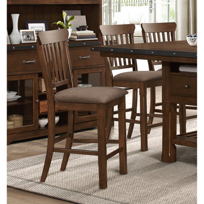 Chaise en bois brun foncé à hauteur de comptoir 2, siège rembourré pour salle à manger classique, chaise en bois de conception transitionnelle 2 pièces, siège, mobilier de salle à manger