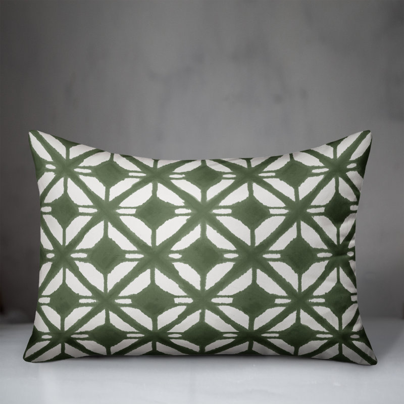 Aztec Diamond Geometric Throw Pillow, Green