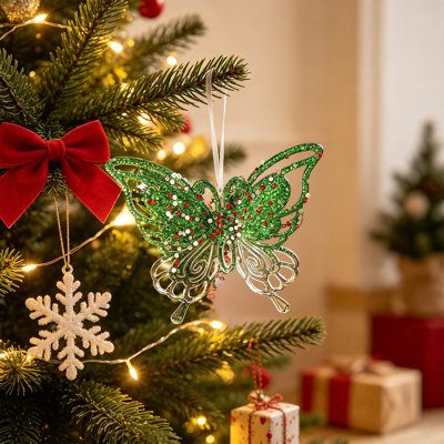 Décorations de Noël décorations de Noël en plastique transparent à paillettes vertes