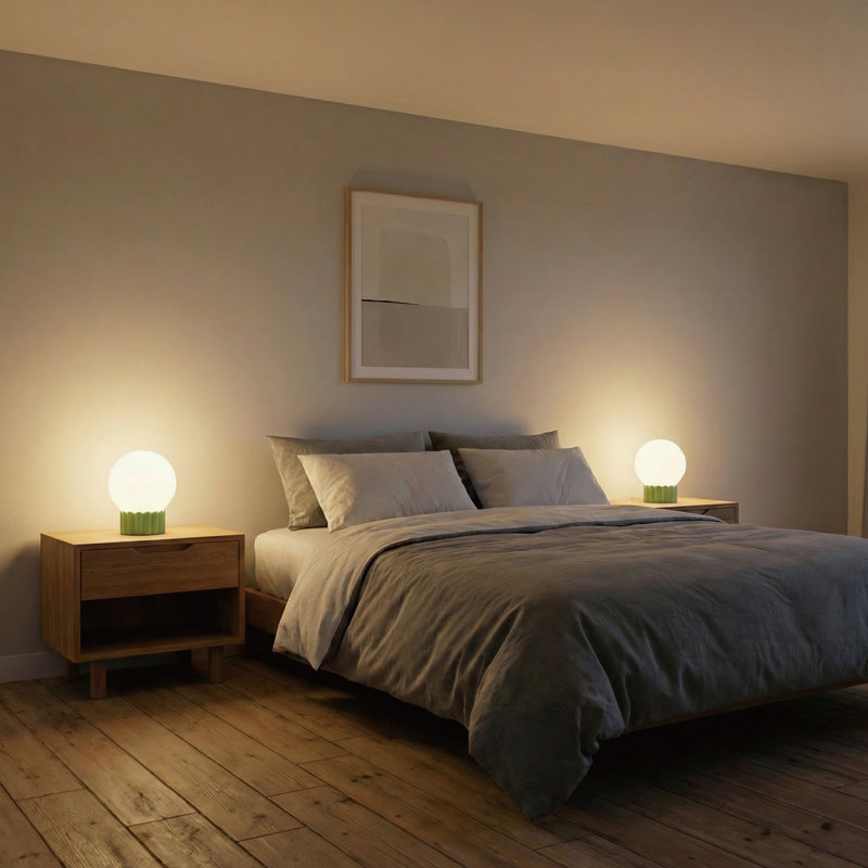 Lampe de table sphérique en verre opale à intensité variable 6,9 po avec base en résine verte et support de lampe E12, certifiée cULus pour les tables de chevet de chambre à coucher, les tables d'appoint de salon, les bureaux à domicile, les entrées, les chambres d'hôtel ou l'éclairage d'ambiance de café
