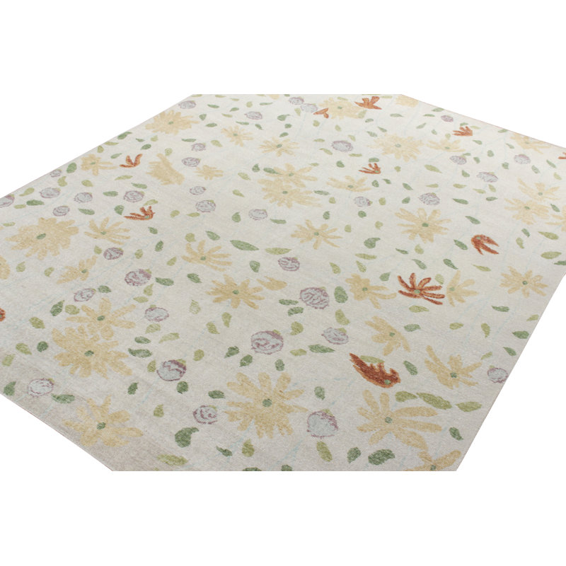 Distressed Homage Hand Knotted Wool Floral Area Rug, Rectangle 6' x 9'