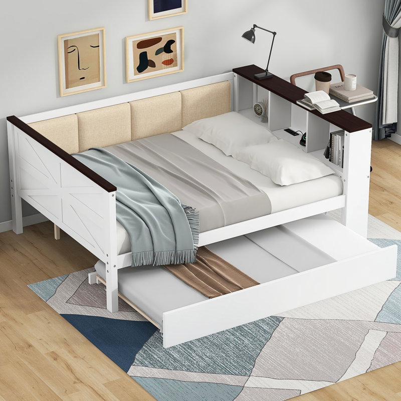 Wood Daybed With Storage Shelves, Full