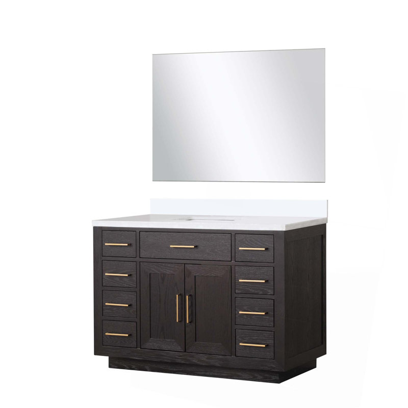 Meuble-lavabo simple avec miroir, tiroirs et portes
