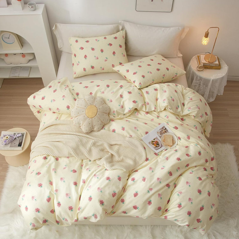 Cute Pattern 100% Cotton Duvet Cover Set, Queen Duvet Cover + 2 Standard Pillowcases