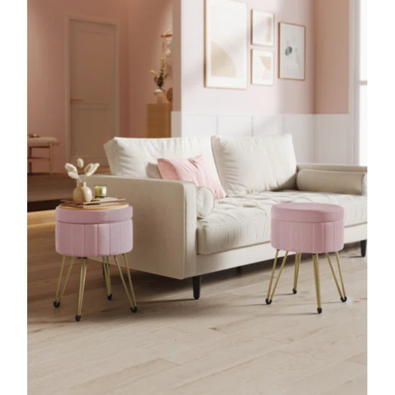 Alliber 32 cm W Round Footstool with Storage, Pink