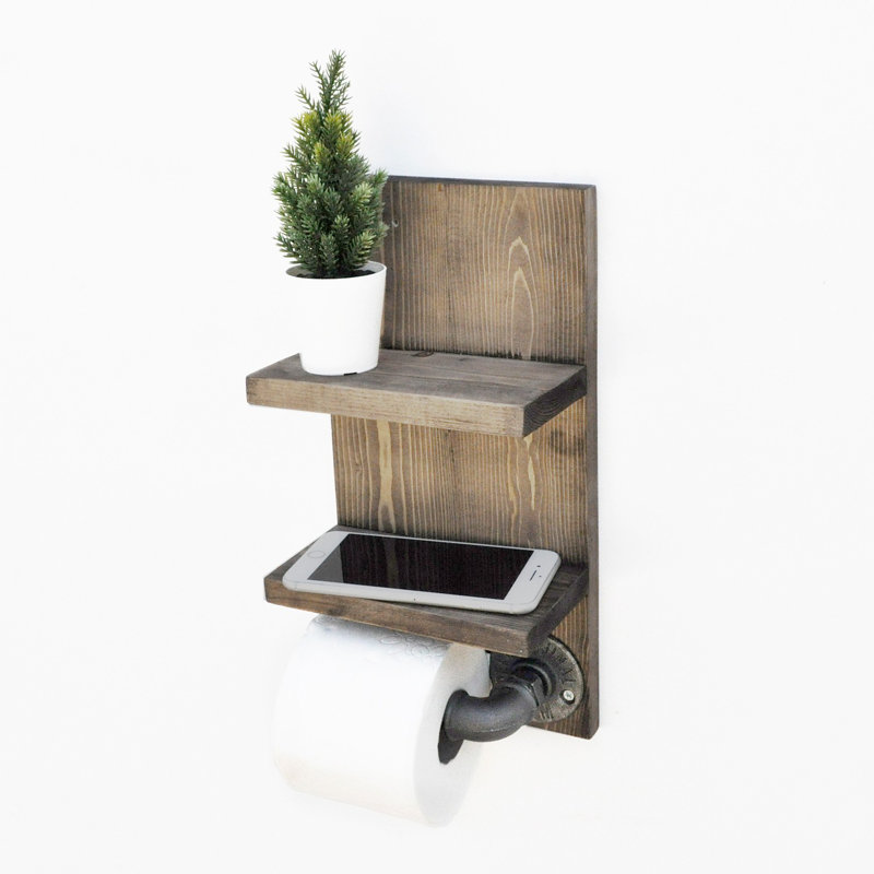 Tablette décorative en bois d'épinette 2 pièces avec barre à serviettes Laussat
