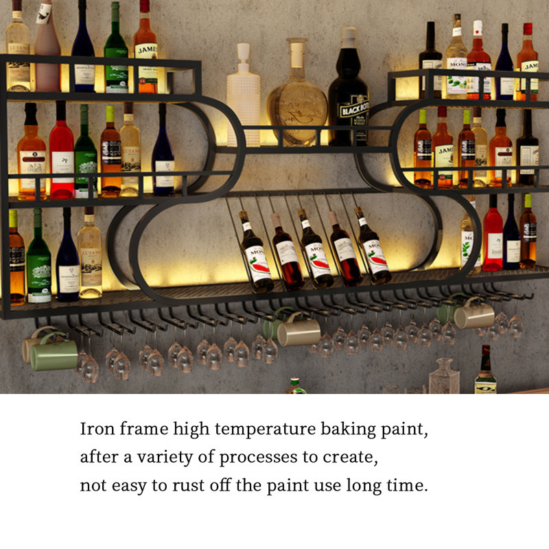 Porte-bouteilles mural à plusieurs niveaux, Noir, noir, noir, noir, H 33,8 po x l 59 po x P 7,8 po