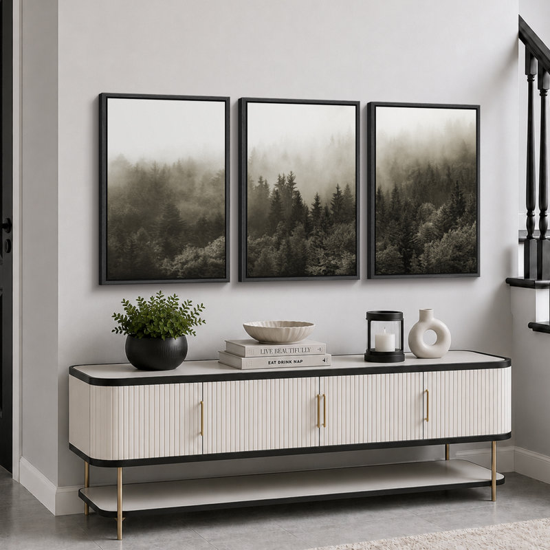 «Misty Forest Landscape», œuvre d'art de pin naturel, décor de chambre de bébé moderne, impression encadrée sur toile, 3 pièces, 16 x 24 x 3, 24 x 36 x 3 