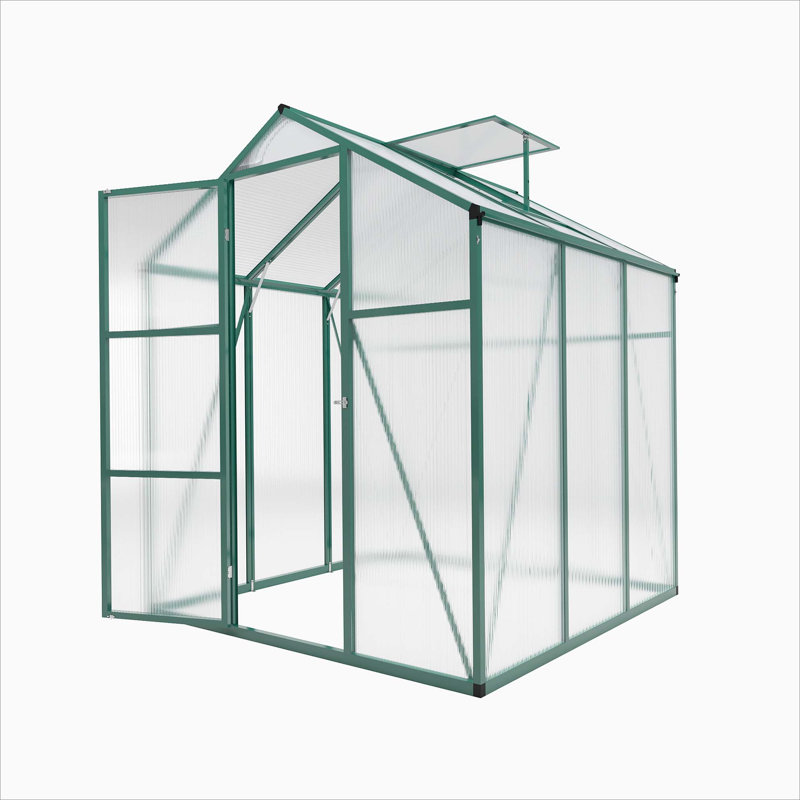 Newly Marketed Gain Height Windproofaluminum Greenhouse 6 FT Greenhouse Raised Base, Green, 7.2' H x 6.1' W x 6.1' D