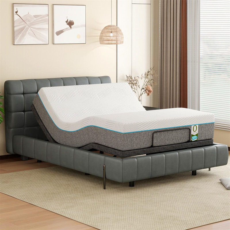 Structure de lit réglable avec matelas en mousse viscoélastique gélifiée blanche de 12 pouces, Grand