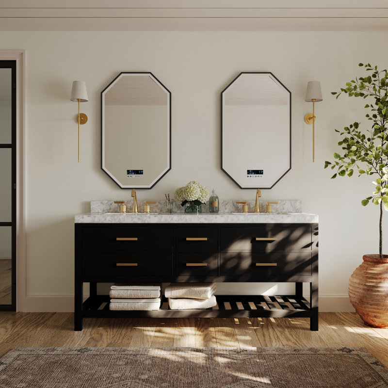 Elizabeth 72'' W Double Vanity, Black Onyx | Brushed Gold