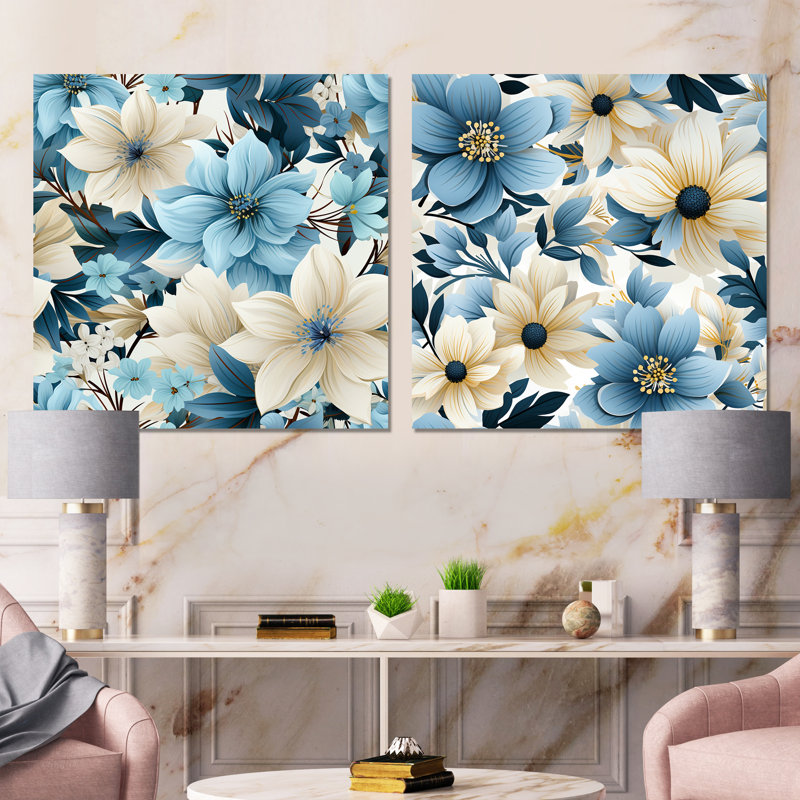 Eline - Ensemble de 2 carrés à motif floral en métal, H 16 po x l 32 po