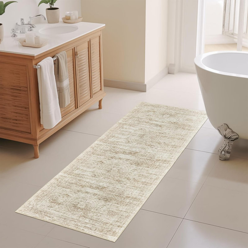 Tapis de couloir de cuisine doux antidérapant, Beige / Ivoire, Tapis de couloir 2 pi 6 po x 8 pi
