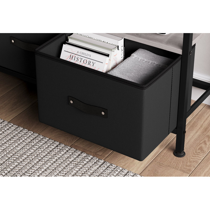 Meuble télé avec 3 tiroirs en tissu, Noir, noir, noir, noir