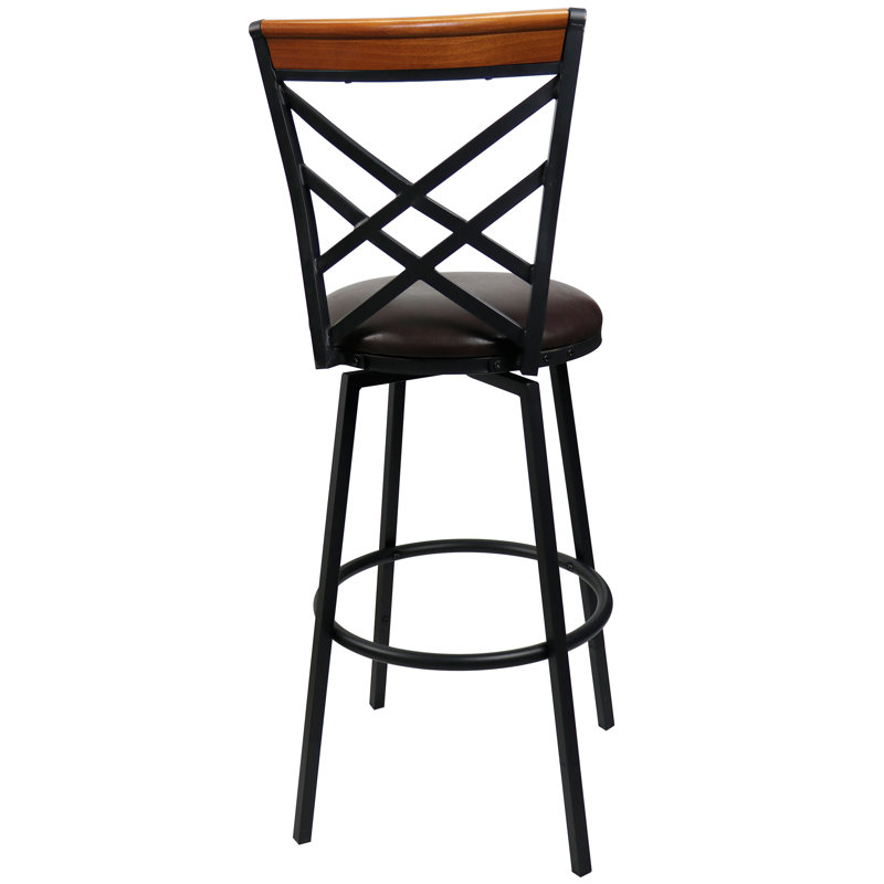 Tetlin 24"-29" Adjustable Height Faux Leather Upholstered Swivel Counter Stool & Bar Stool with Double X Back and Espresso Seat, Black Metal Base
