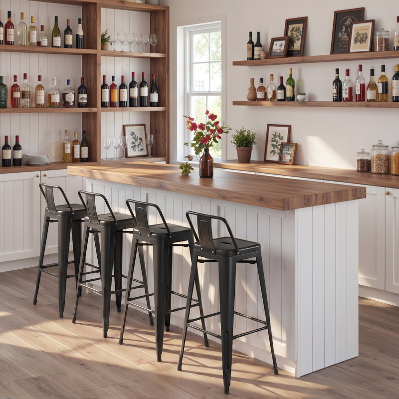 30 Inch Counter Height Chairs, Industrial Kitchen Stools with Backrest and Footrest, Metal Bar Stools for Indoor/Outdoor (Set of 4)