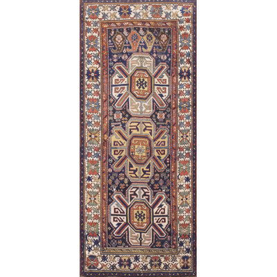 Antique Caucasian Allover Geometric Wool Hand Knotted Pile Blue 1880s Rug