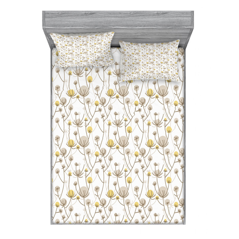 Drap-housse floral en microfibre, Floral rose / vert / beige, Drap-housse pour lit double avec taie d'oreiller