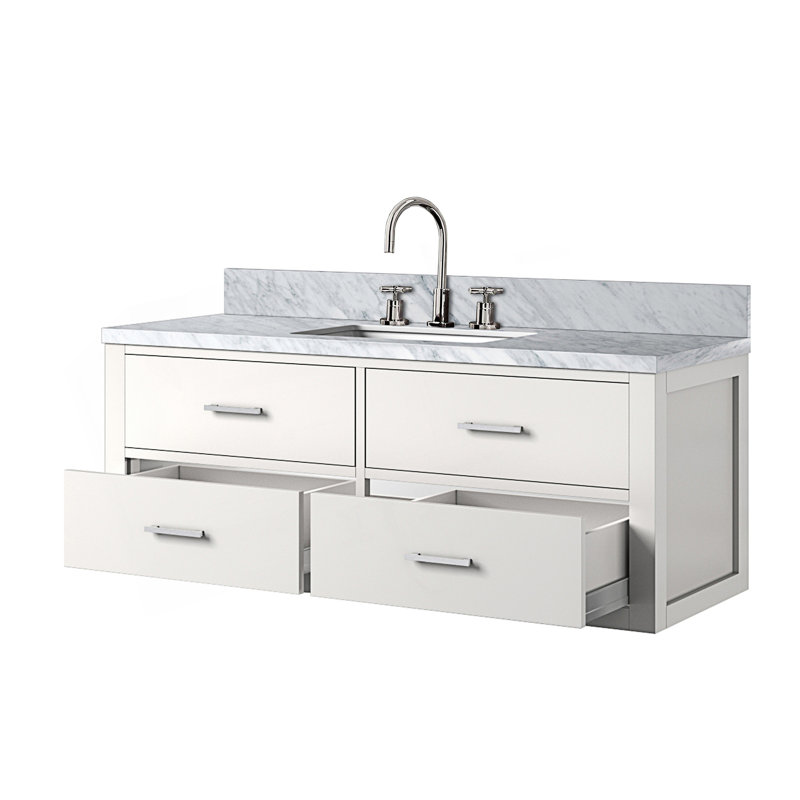Design moderne 48 po X P 22 po D Meuble-lavabo simple avec comptoir en marbre de Carrare et robinet, Blanc