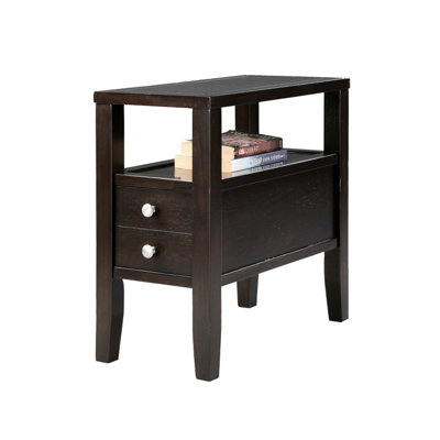 Grande table de bout en bois 24 po avec 2 sièges, 24 po, capacité de poids de 250 lb, 2 tiroirs, ton traditionnel, charge