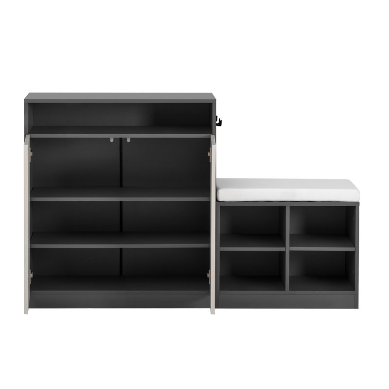 U_Style Livingroom Cabinet With Shoe Bench, Gray