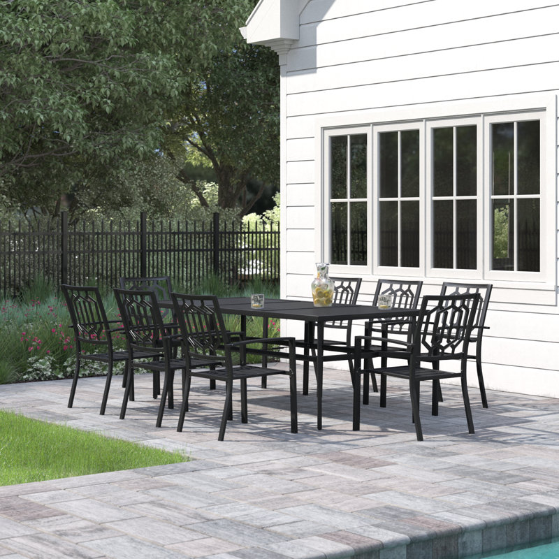 Ausby 82" D 8-Person Rectangular Patio Dining Set with Umbrella Hole
