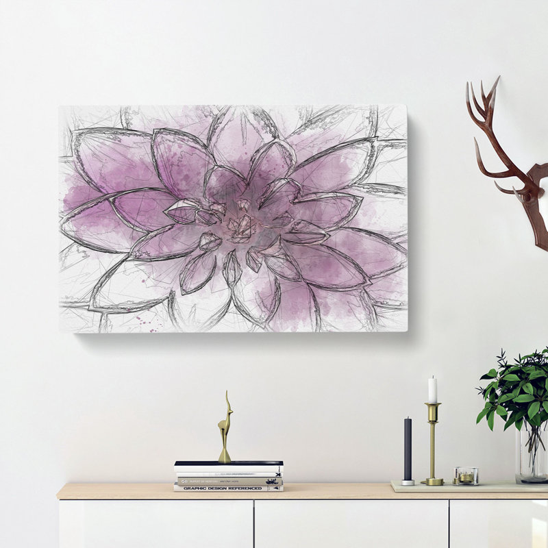 Pink Dahlia Flower - Wrapped Canvas, 35cm H x 50cm W x 3cm D
