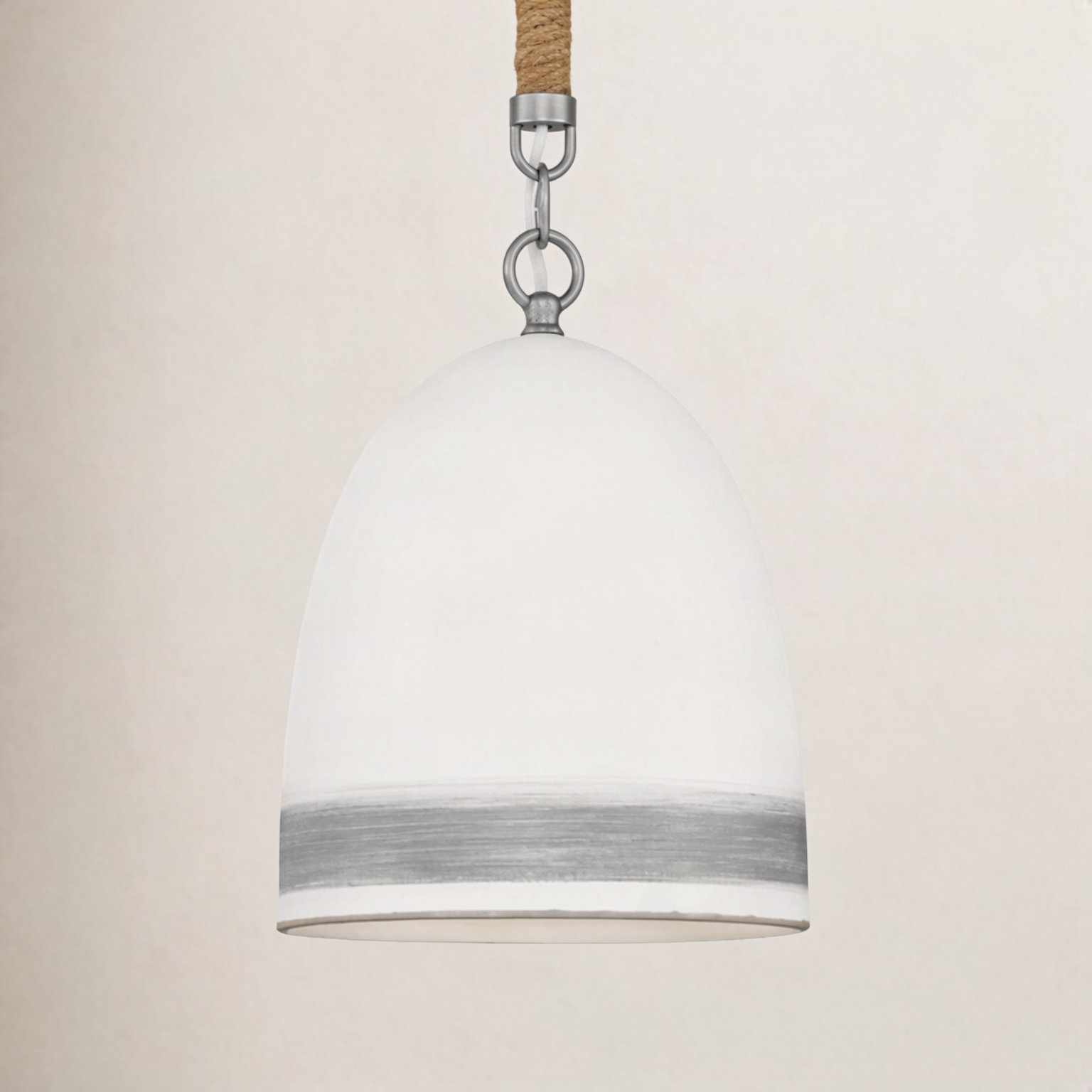 Karissa Dimmable Single Light Pendant, White/Gray Stripe, Antique Nickel