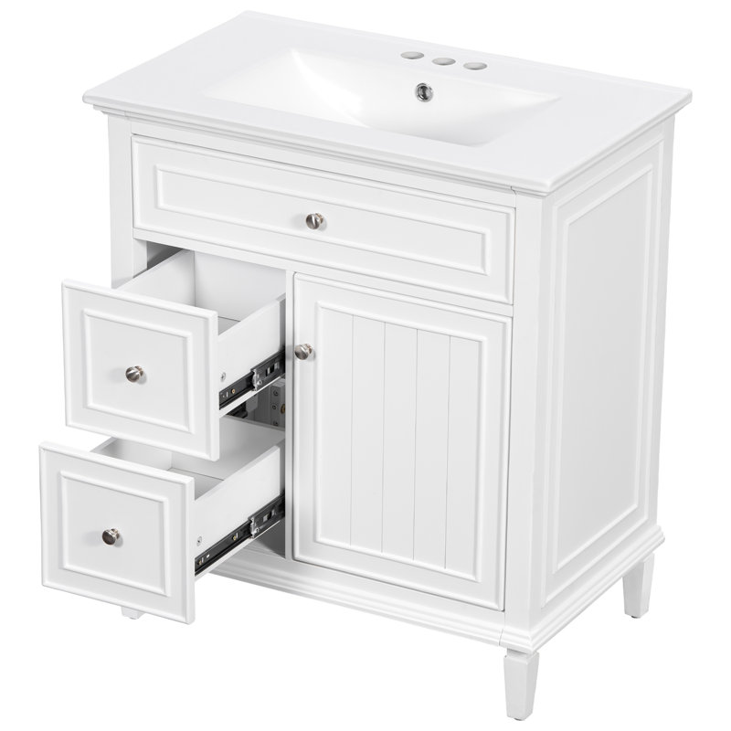 Meuble-lavabo moderne 30 po avec lavabo en céramique et cadre en bois Virello, Blanc