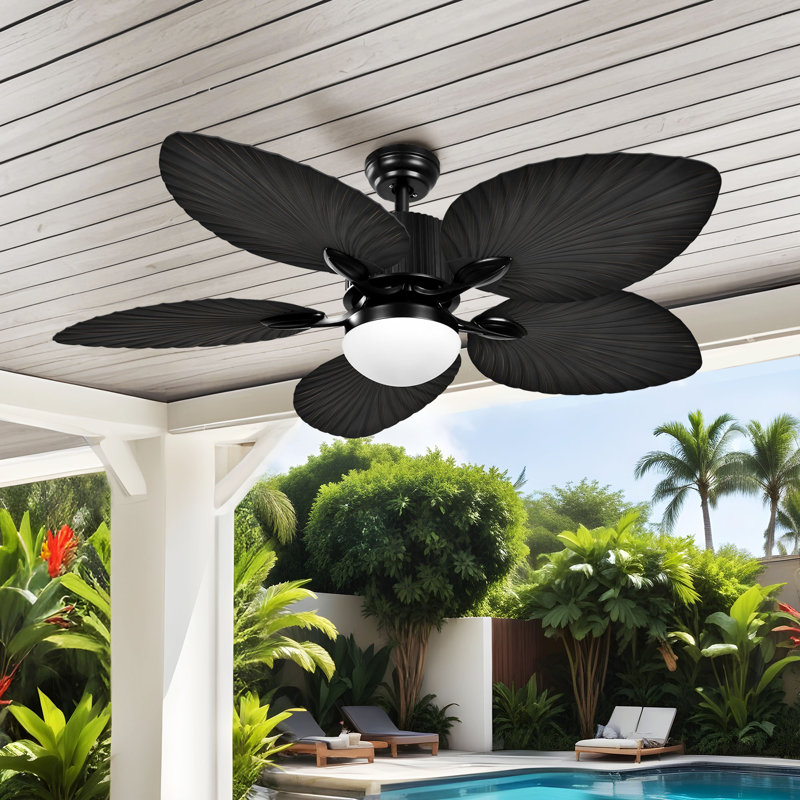 Ventilateur de plafond 52 po Akam avec lumières DEL et 5 pales tropicales, Gris