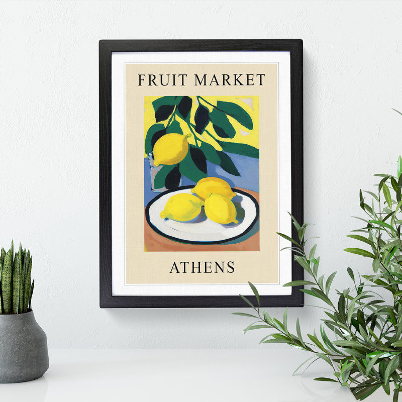 Lemon Athens Fruit Market Exhibition - Single Picture Frame Print on Wood, 46cm H x 34cm W x 2cm D