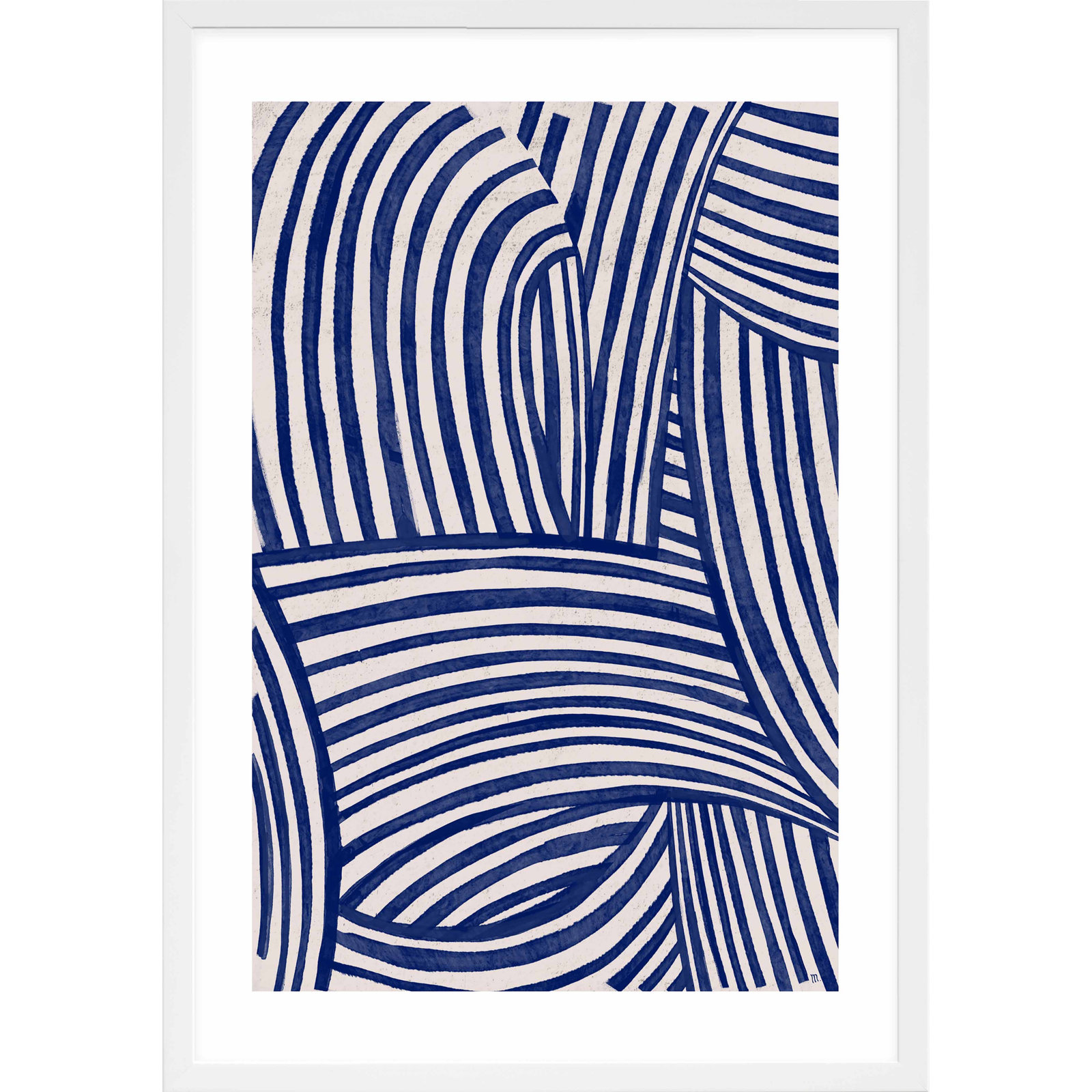 Blue Waves 1 by Marco Marella for Studio M - Framed Wall Art, 14" W x 20" H , White Framed