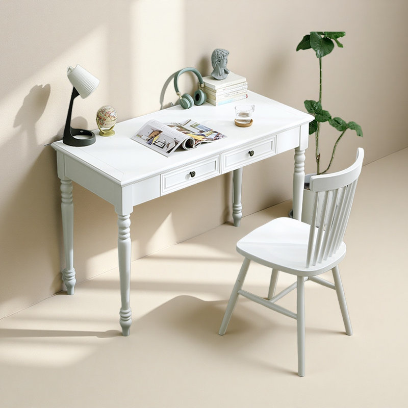 Cylindrical-legged solid wood storage desk