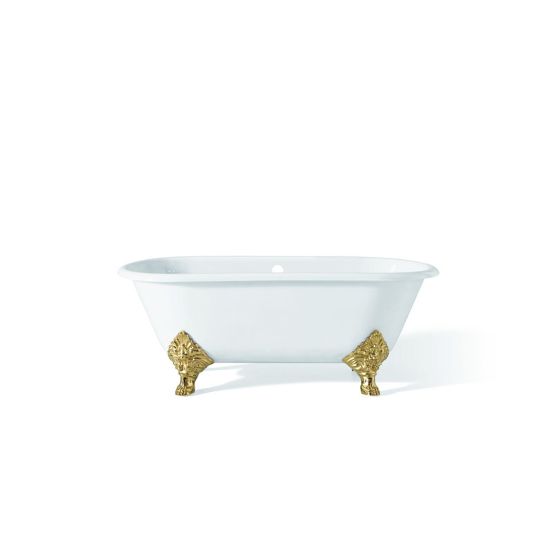 Janeese 70'' x 32'' Soaking Cast Iron Bathtub, Polished Brass, White Interior with White Exterior