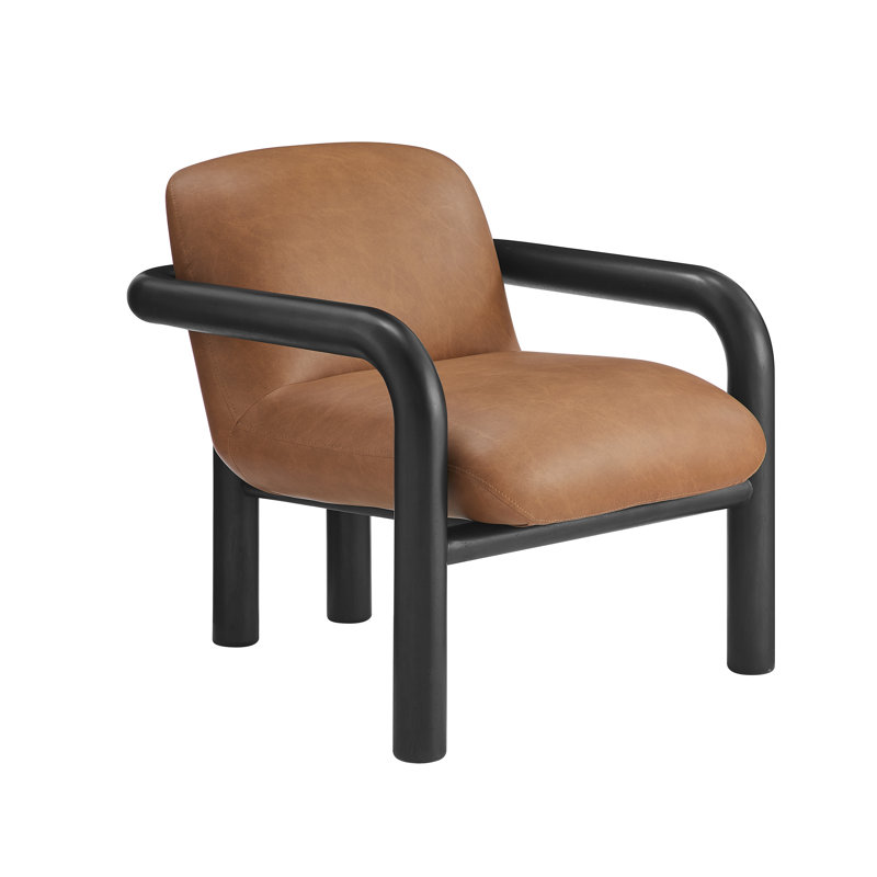 Upholstered Wooden  Leather Accent Chair, Black