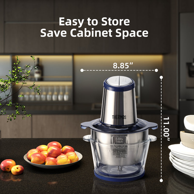 Thermos Ehai-5622a 8 Cup Functional Food Processor 4 Blades 2 Bowls Mini Vegetable Chopper 500w Feed Chute & Pusher For Mincing, Dicing, Shredding, Puree