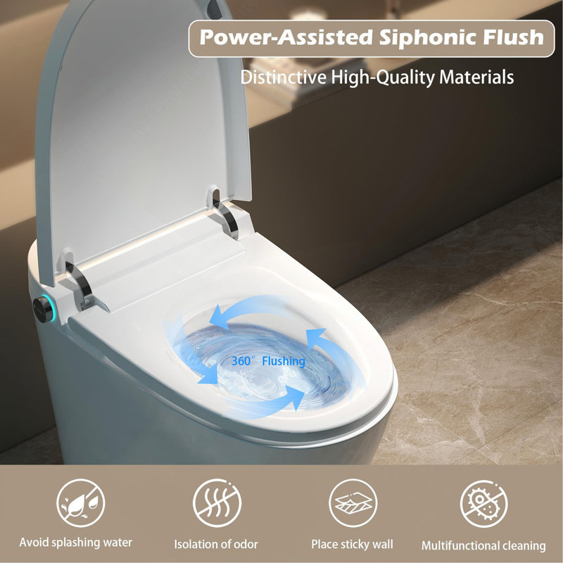 Toilette intelligente avec bidet intégré, toilette à ouverture et fermeture automatique à une pièce ADA, siège chauffant, lavage avant et arrière, affichage à DEL, veilleuse, installation brute de 12 po
