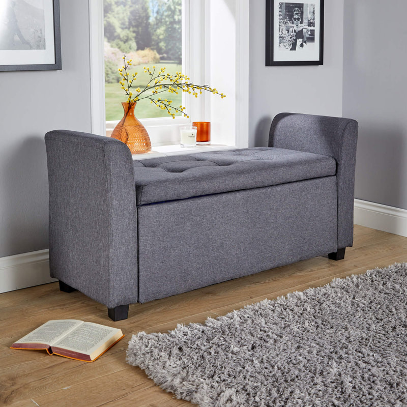 Cheeseman 120cm Wide Rectangle Solid Colour Standard Ottoman with Storage, Charcoal Linen