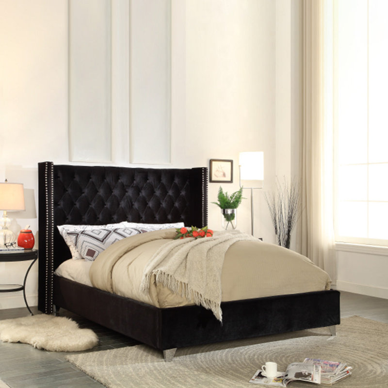 Upholstered Wingback Bed, Full/Double, Black